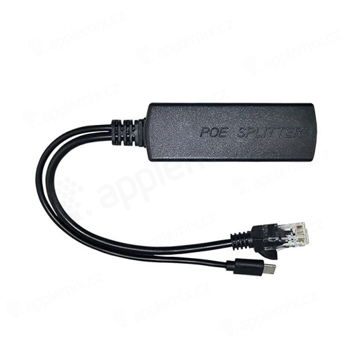 Přepojka / adaptér RJ-45 ethernet na ethernet RJ-45 samec + Micro USB - PoE napájení 48V - černá