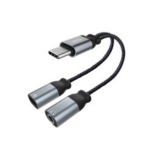 Přepojka / adaptér USB-C XO na USB-C + 3,5mm jack - 10 cm - černá / šedá