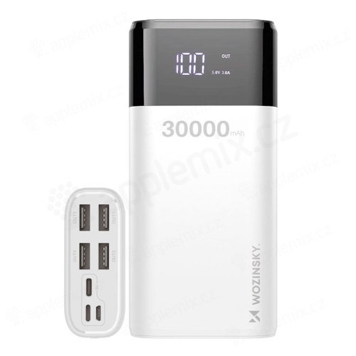 Externá batéria / powerbanka WOZINSKY WPB-001WE 30000 mAh - 4x USB-A + USB-C + Lightning - LCD - biela