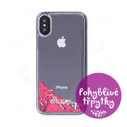 Kryt GUESS Liquid Glitter pro Apple iPhone X / Xs  - plastový - růžové třpytky