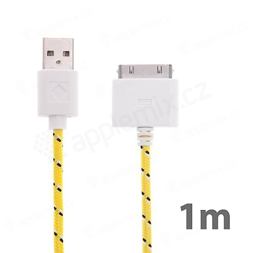 Synchronizační a nabíjecí kabel s 30pin konektorem pro Apple iPhone / iPad / iPod - tkanička - žlutý - 1m