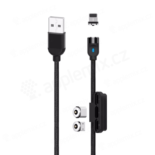 Nabíjací kábel XO 3v1 pre Apple iPhone / iPad - Lightning + USB-C + Micro USB - Magnetický - Čierny
