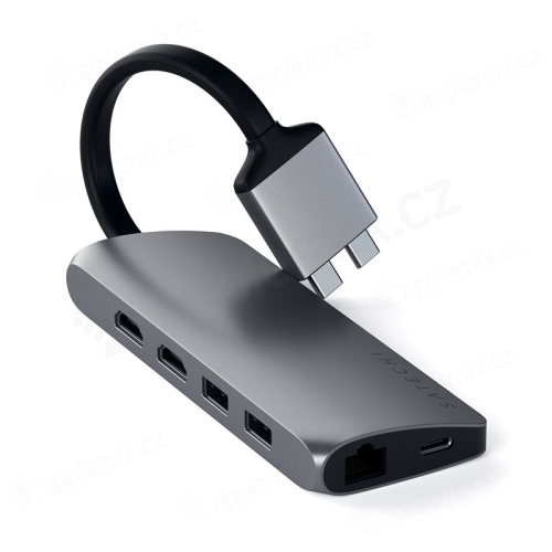 Dokovacia stanica / replikátor portov SATECHI pre Apple MacBook - 2x USB-C na 2x USB-A + 2x HDMI + ďalšie porty - sivá