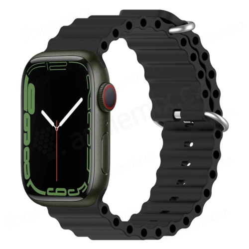 Řemínek pro Apple Watch 42mm / 41mm / 40mm / 38mm - oceánský - silikonový - černý