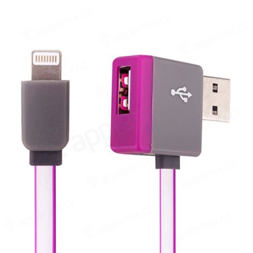 Synchronizační a nabíjecí kabel Lightning - pravoúhlý USB konektor + připojovací USB port - růžový - 1m