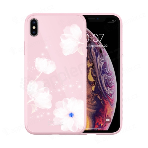 Kryt NILLKIN pro Apple iPhone Xs Max - gumový / skleněný - květiny - růžový