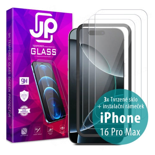 Tvrdené sklo JP Long Pack pre Apple iPhone 16 Pro Max - číre - sada 3 ks + aplikátor