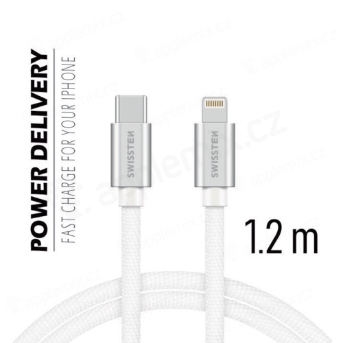 Synchronizačný a nabíjací kábel SWISSTEN - USB-C - Lightning pre zariadenia Apple - čipka - biely - 1,2 m
