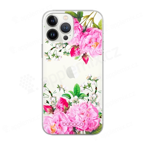 Kryt BABACO pro Apple iPhone 12 / 12 Pro - gumový - květiny - průhledný