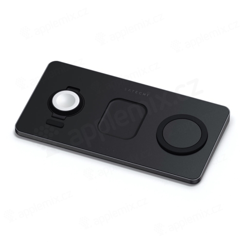 3v1 bezdrátová nabíjecí podložka SATECHI Trio Qi pro Apple iPhone + AirPods + Watch - 15W - + 30W EU adaptér - černá