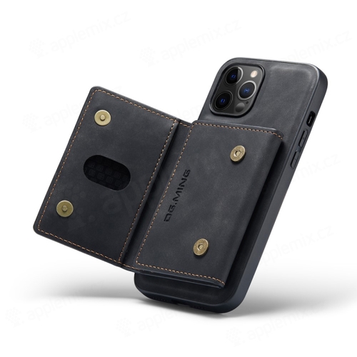 Kryt DG.MING pre Apple iPhone 13 - stojan + odnímateľná peňaženka - syntetická koža - čierny