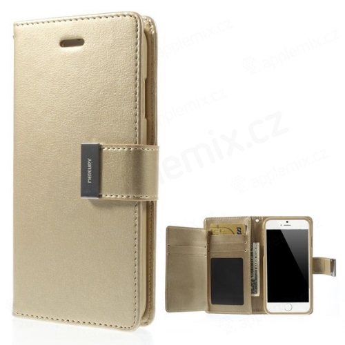 Vyklápěcí pouzdro - peněženka Mercury pro Apple iPhone 6 / 6S - s prostorem pro umístění platebních karet - zlaté