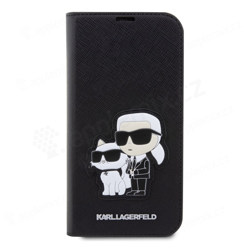 Pouzdro KARL LAGERFELD Saffiano NFT pro Apple iPhone 14 Pro - umělá kůže - Karl a Choupette - černé