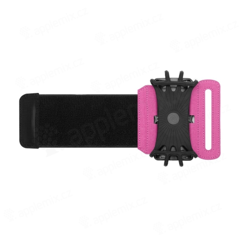 Športové puzdro / obal pre Apple iPhone - tkanina / silikón - remienok na ruku - čierny / ružový