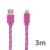 Synchronizačný a nabíjací kábel Lightning pre Apple iPhone / iPad / iPod - Šnúrka - Plochý svetlo ružový - 3 m