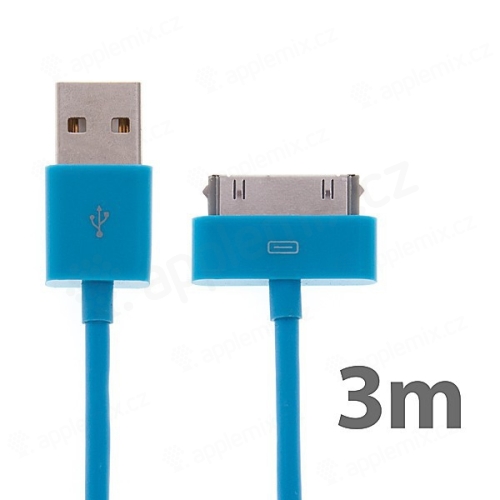 Synchronizační a nabíjecí kabel s 30pin konektorem pro Apple iPhone / iPad / iPod - silný - modrý - 3m