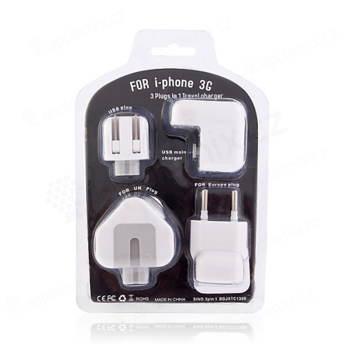 Cestovní nabíječka s redukcemi pro Apple iPhone / iPod / USB zařízení