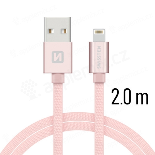 Synchronizační a nabíjecí kabel SWISSTEN - MFi Lightning pro Apple zařízení - tkanička - Rose Gold - 2m
