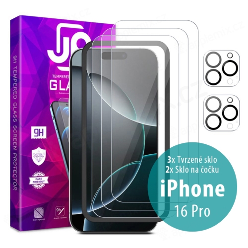 Tvrdené sklo JP Mega Pack pre Apple iPhone 16 Pro - číre - sada 3 kusov + aplikátor + 2x sklo na objektív