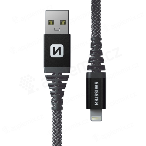 Synchronizačný a nabíjací kábel SWISSTEN Kevlar - USB-A / Lightning - 1,5 m - antracitovo čierny