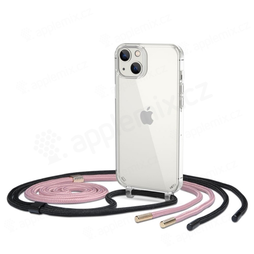 Kryt TECH-PROTECT pre Apple iPhone 14 Plus - čierny s ružovou šnúrkou - guma/plast - priehľadný