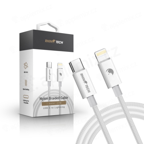 Nabíjecí kabel RHINOTECH - USB-C / Lightning pro Apple iPhone / iPad - tkanička - bílý - délka 1m