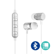 Sluchátka Bluetooth bezdrátová - špunty - ovládání + mikrofon - slot na Micro SD kartu - bílá