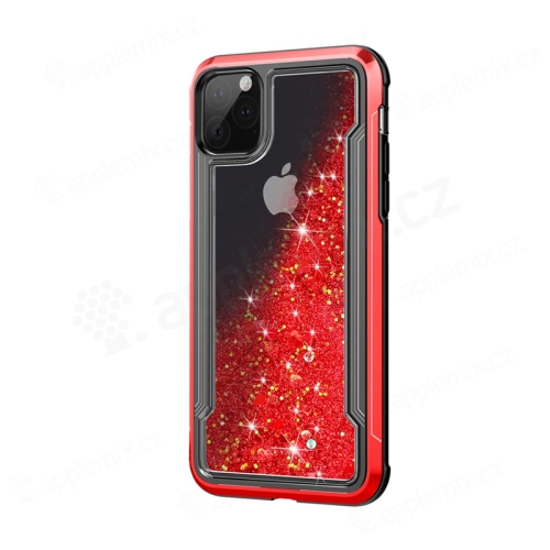 Kryt pro Apple iPhone 11 Pro - lesklý rámeček + pohyblivé třpytky - plastový / gumový - červený