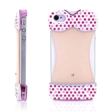 Ochranný kryt bikiny pro Apple iPhone 4/4S - bílý s růžovými puntíky a zrcadlovým efektem na zadní straně