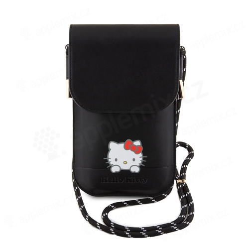 HELLO KITTY taška / puzdro pre Apple iPhone + šnúrka - umelá koža - čierna