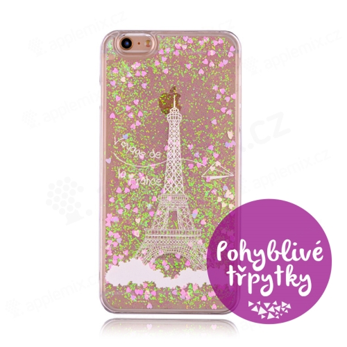 Kryt pro Apple iPhone 6 / 6S - pohyblivé třpytky - plastový - bílý / růžový - Eiffelovka