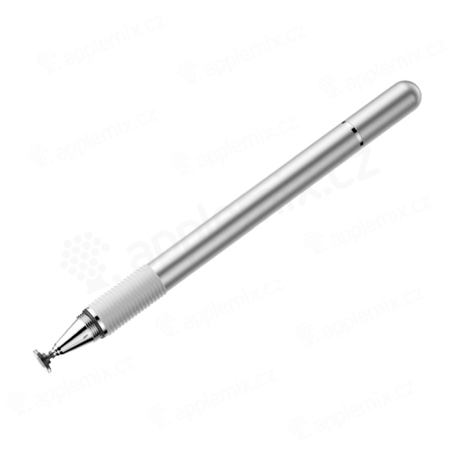 Dotykové pero / stylus + propiska BASEUS - s diskem pro přesnost - kovové - stříbrné