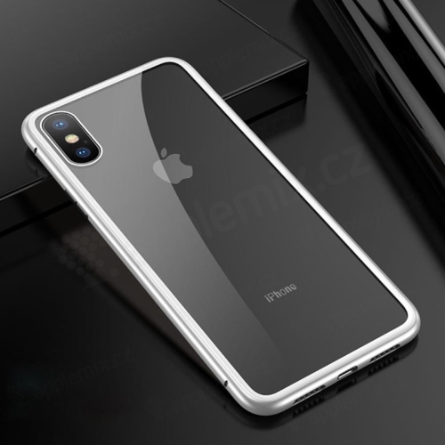 Kryt pro Apple iPhone X - magnetické uchycení - sklo / kov - průhledný / bílý