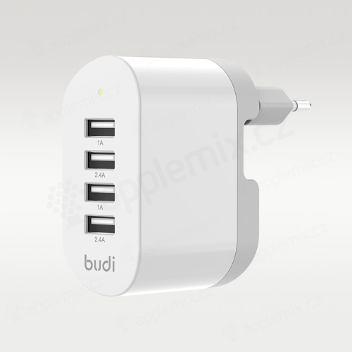 Nabíjačka BUDI / napájací adaptér EÚ - 4x USB-A - 34W - biela
