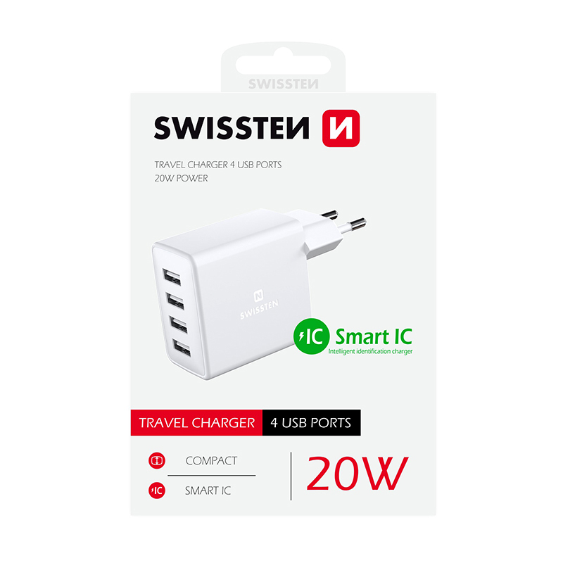 SWISSTEN Síťová adaptér SMART IC 4x USB 4A bílá (22053100)