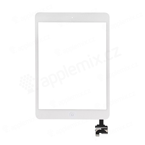 Dotykové sklo (dotyková plocha) s konektorom IC a flex s tlačidlom Home Button pre Apple iPad mini / mini 2 (Retina) - biele - kvalita A+