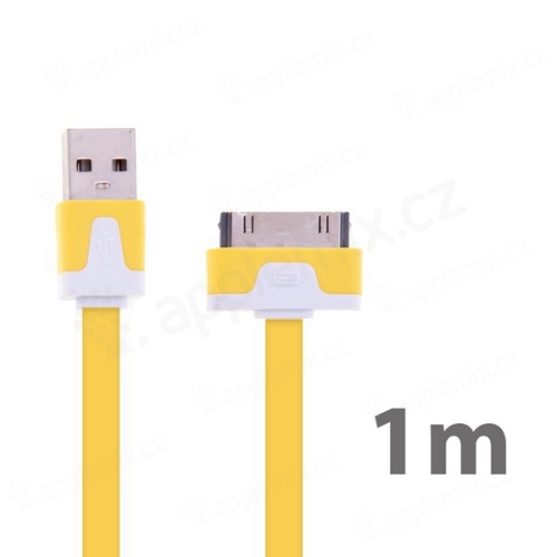 Synchronizačný a nabíjací plochý USB kábel pre Apple iPhone / iPad / iPod - žltý