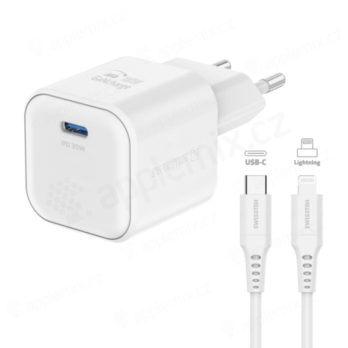 Nabíjecí sada 2v1 SWISSTEN pro Apple iPhone / iPad - 35W + kabel USB-C / Lightning - 1,2m - bílá