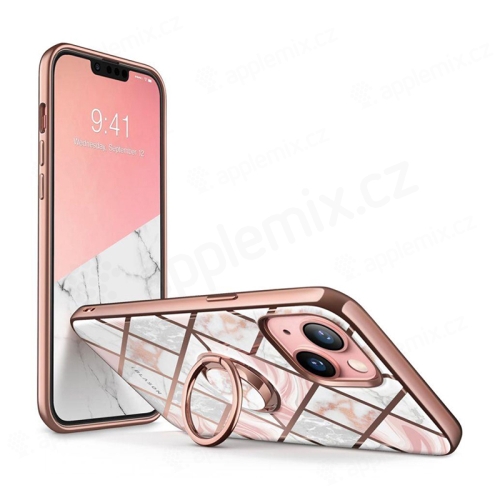 Kryt SUPCASE Cosmo Snap Pro Apple iPhone 13 - mramorová textura + prsten - gumový - růžový