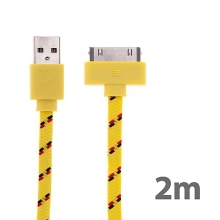 Synchronizační a nabíjecí kabel s 30pin konektorem pro Apple iPhone / iPad / iPod - tkanička - plochý žlutý - 2m