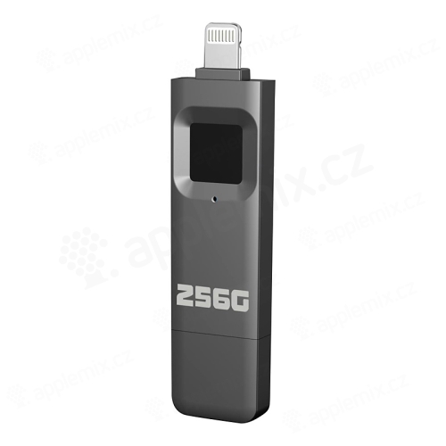Flash disk 256 GB pro Apple iPhone / iPad - Lightning / USB-A - kovový - otisk prstu - šedý