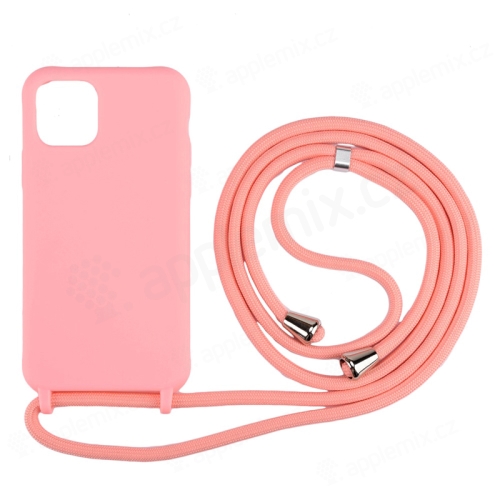 Kryt pre Apple iPhone 11 Pro + farebná šnúrka - gumový - ružový