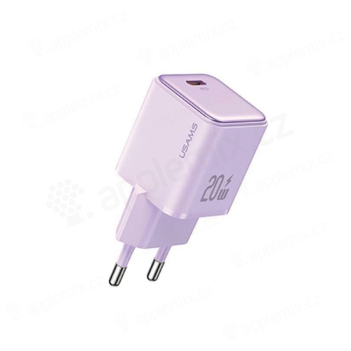 20W napájací adaptér / nabíjačka USAMS - mini dizajn - USB-C pre Apple iPhone / iPad - fialová