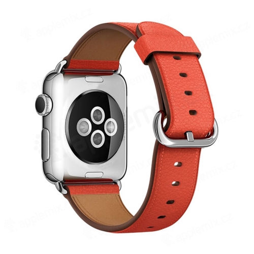 Řemínek pro Apple Watch 45mm / 44mm / 42mm - kožený - cihlově červený