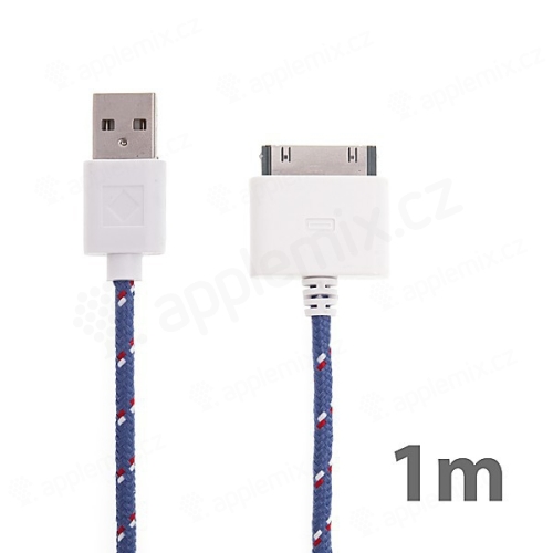 Synchronizační a nabíjecí kabel s 30pin konektorem pro Apple iPhone / iPad / iPod - tkanička - fialový - 1m