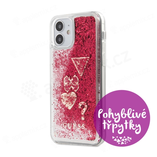 Kryt GUESS Liquid Glitter Charms pro Apple iPhone 12 mini - plastový - červené třpytky