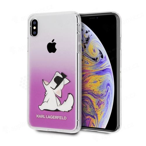 Kryt KARL LAGERFELD pro Apple iPhone Xs Max - plastový - průhledný / růžový - hladová kočka