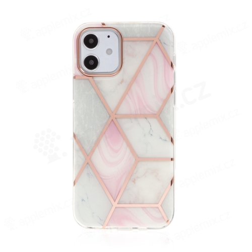Kryt pre Apple iPhone 12 / 12 Pro - mramorová textúra - guma/plast - ružová/biela
