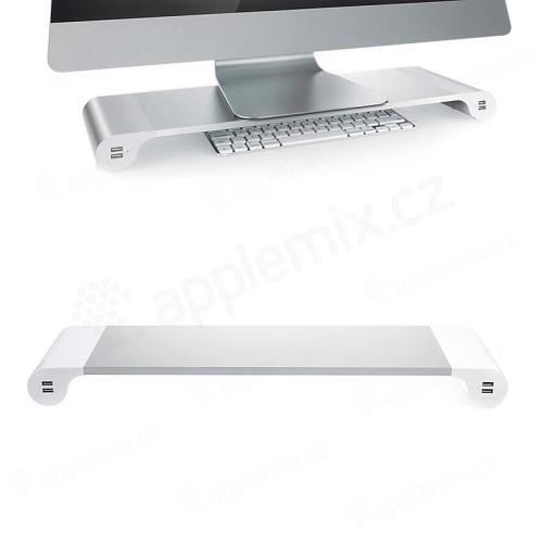 Stojan na monitor do veľkosti 22 so 4 portami USB na nabíjanie zariadení - strieborný / biely