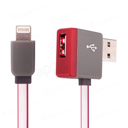 Synchronizačný a nabíjací kábel Lightning - obdĺžnikový konektor USB + pripojovací port USB - červený - 1 m